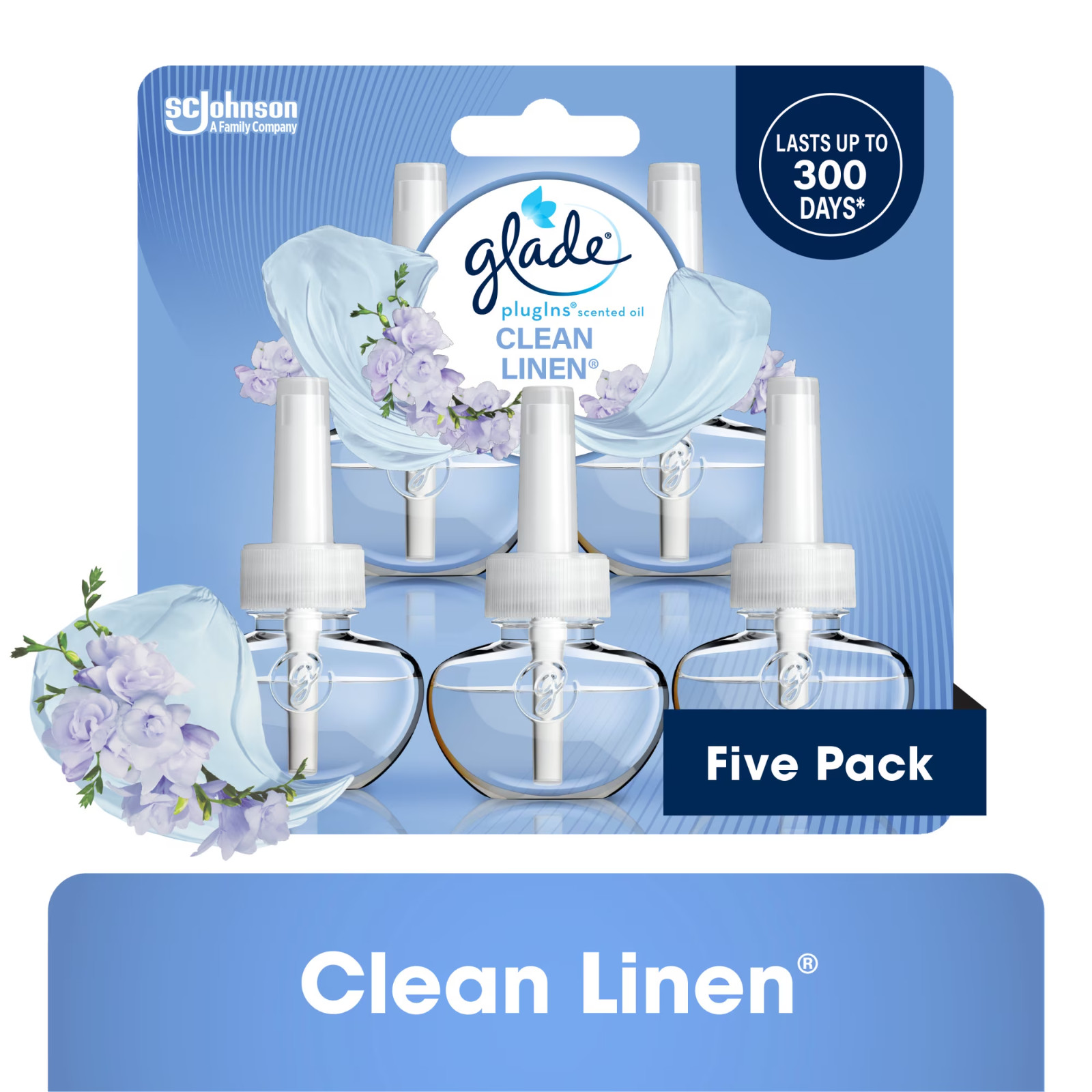 Glade PlugIns Scented Oil 5 Refills, Air Freshener, Clean Linen, Essential Oil I