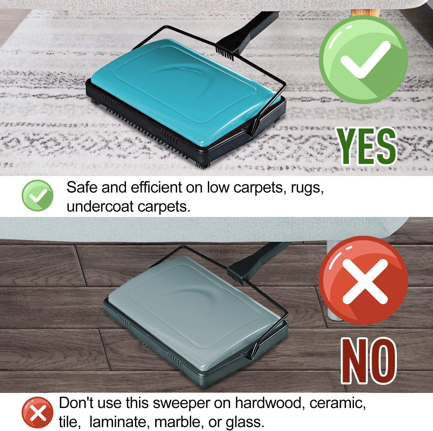 Carpet Sweeper Cleaner for Home Office Low&Undercoat Carpets Rugs Pet Hair Du…