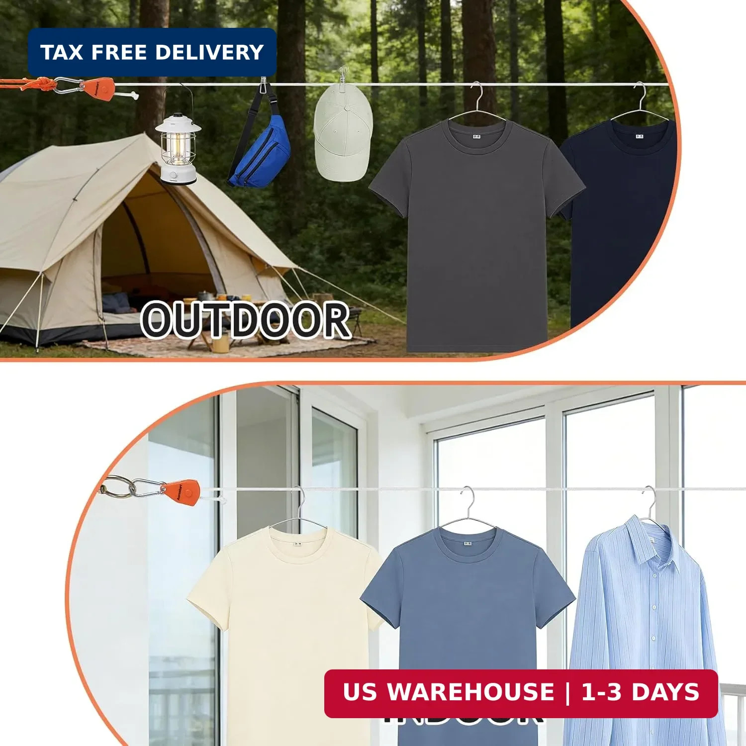 Retractable Clothesline Outdoor Indoor, Portable Travel Clothes Line Heavy Duty