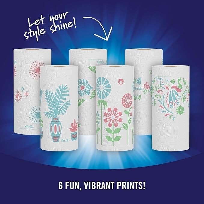 Pick-A-Size Paper Towels, Spirited Prints, 6 Double Rolls = 12 Regular