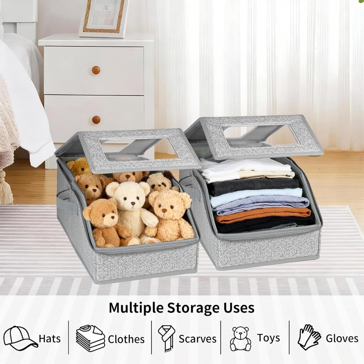 2/1 Pack Hat Storage Boxes for Baseball Caps – Stackable Clear with Window Lid,