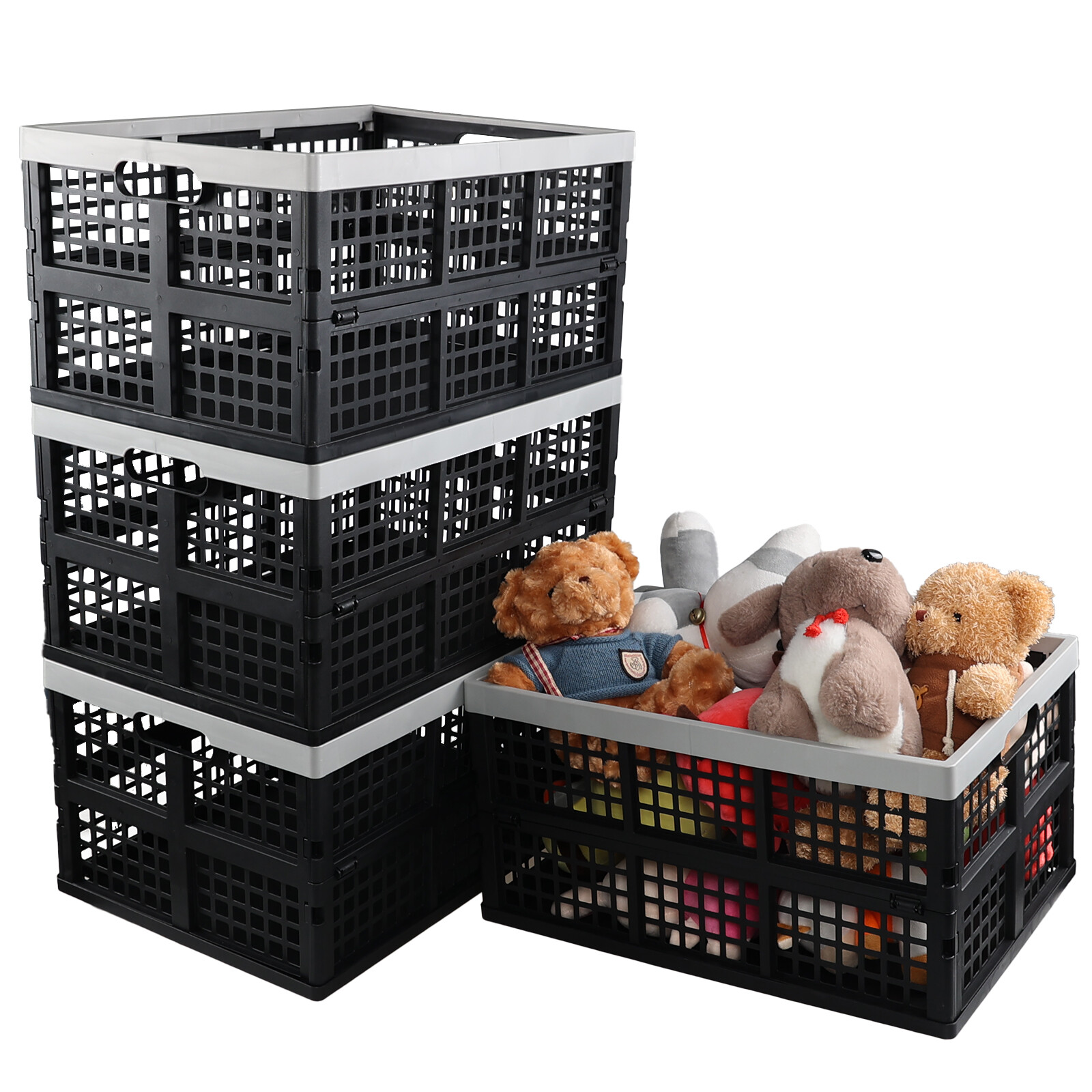 2/3/4-Packs 42 Liters Plastic Collapsible Storage Crate Folding Milk Crate Bins