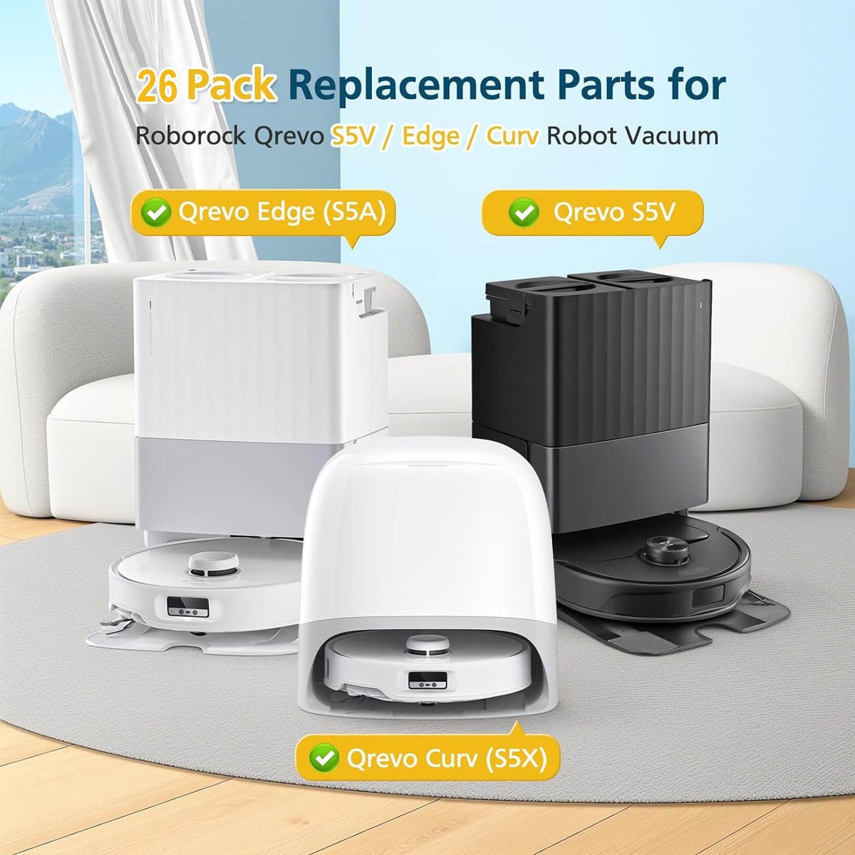 Main Brush Compatible with Roborock Qrevo S5V, Curv, Edge, Edge S5A, Curv S5X