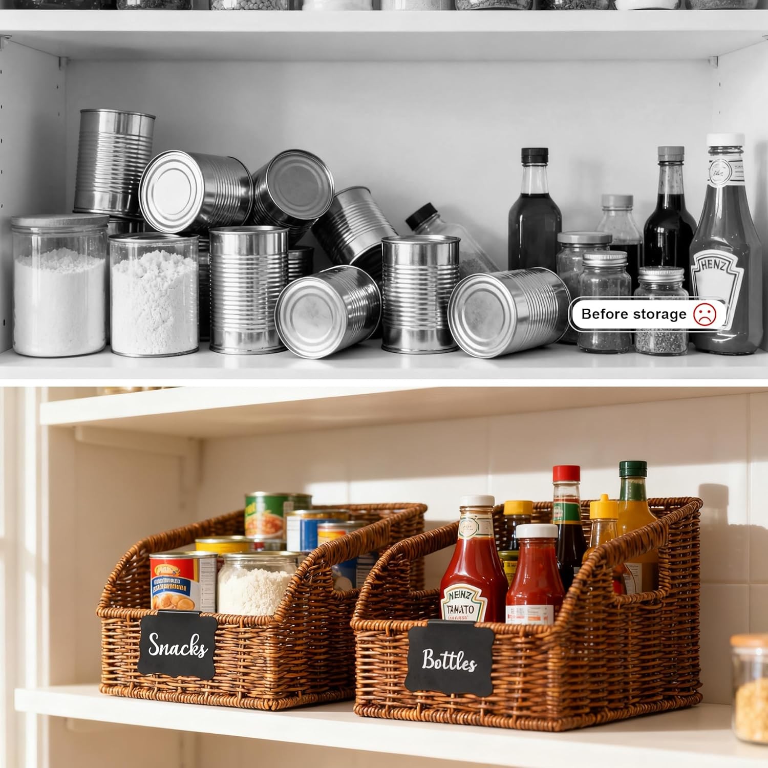 Faux Wicker Pantry Storage Baskets, Brown-Single Set (3-Piece) | Handwoven Baske