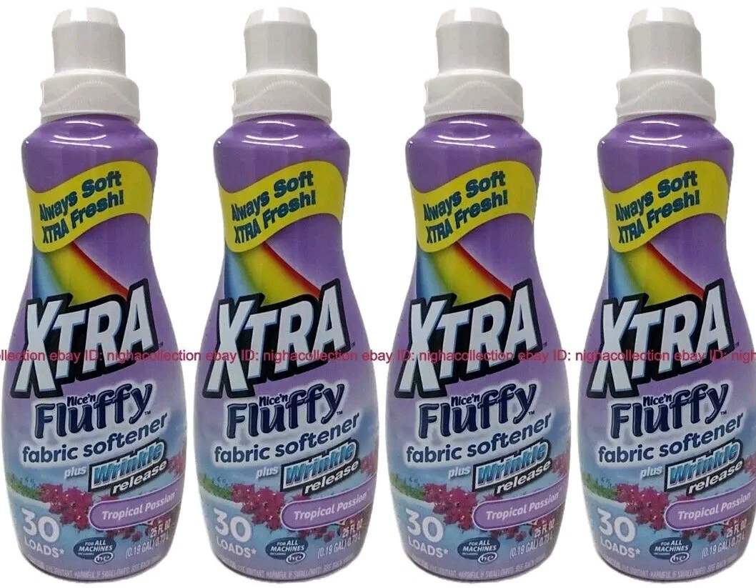 4x xtranice’n Fluffy Liquid Fabric Softener Tropical Passion 25 oz Ea =120 Loads