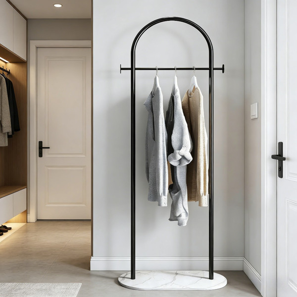 Minimalist Arch Coat Rack Stand Freestanding Black Garment Organizer with Hooks