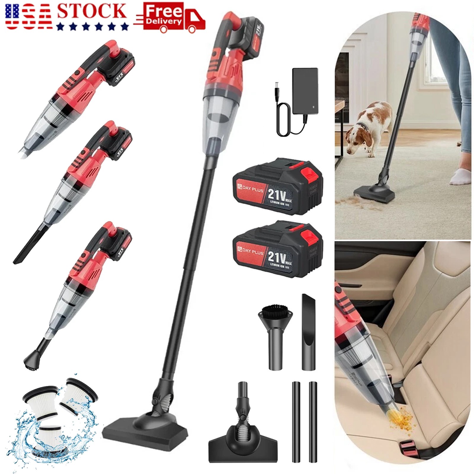 Cordless Vacuum Cleaner 3 in 1 Rechargeable Lightweight Stick Vacuum Cleaner LED