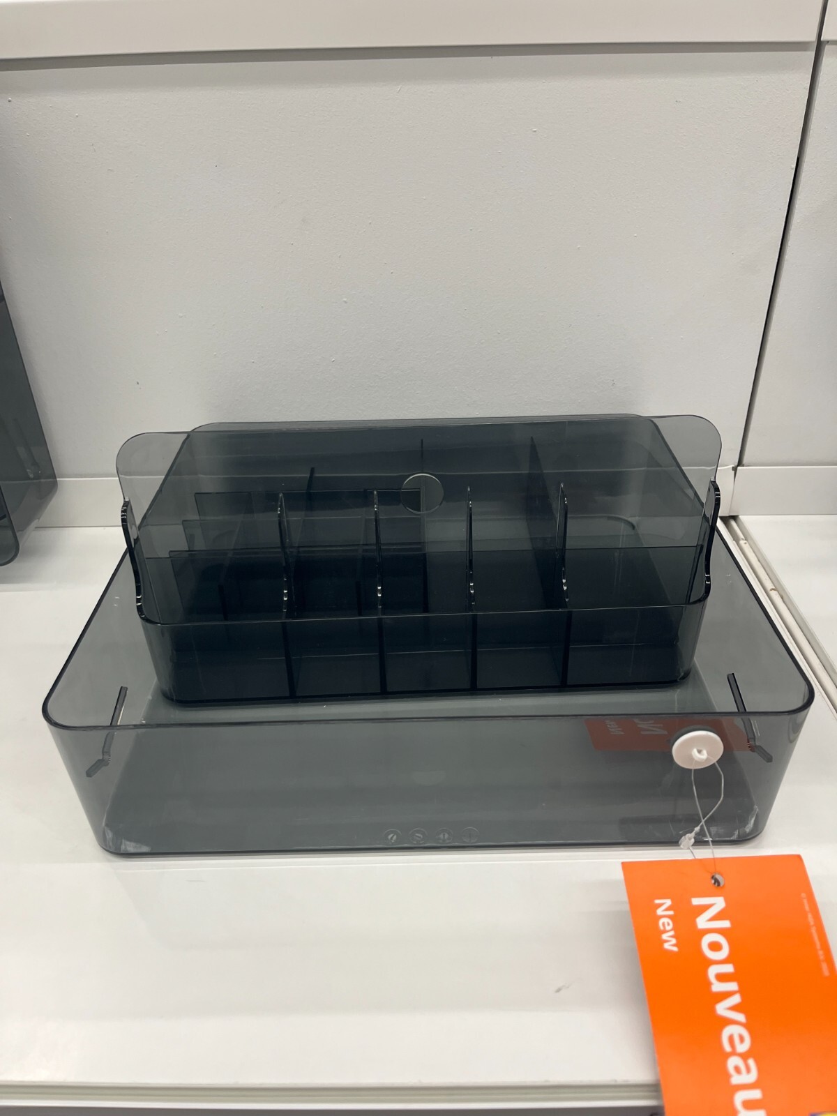 New IKEA VISSLAAN Gray Box Compartments 32x31x9 cm (12 ¾x12 ¼x3 ¼ “) 005.621.04