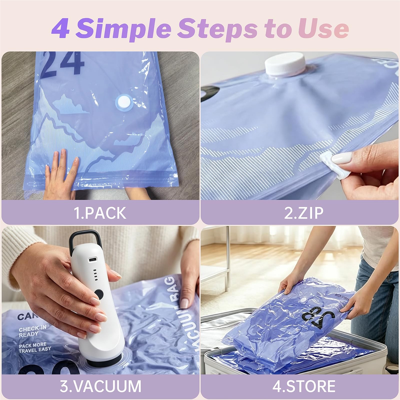 15 Pack Vacuum Storage Bags with Rechargeable Pump Travel Luggage Clothing