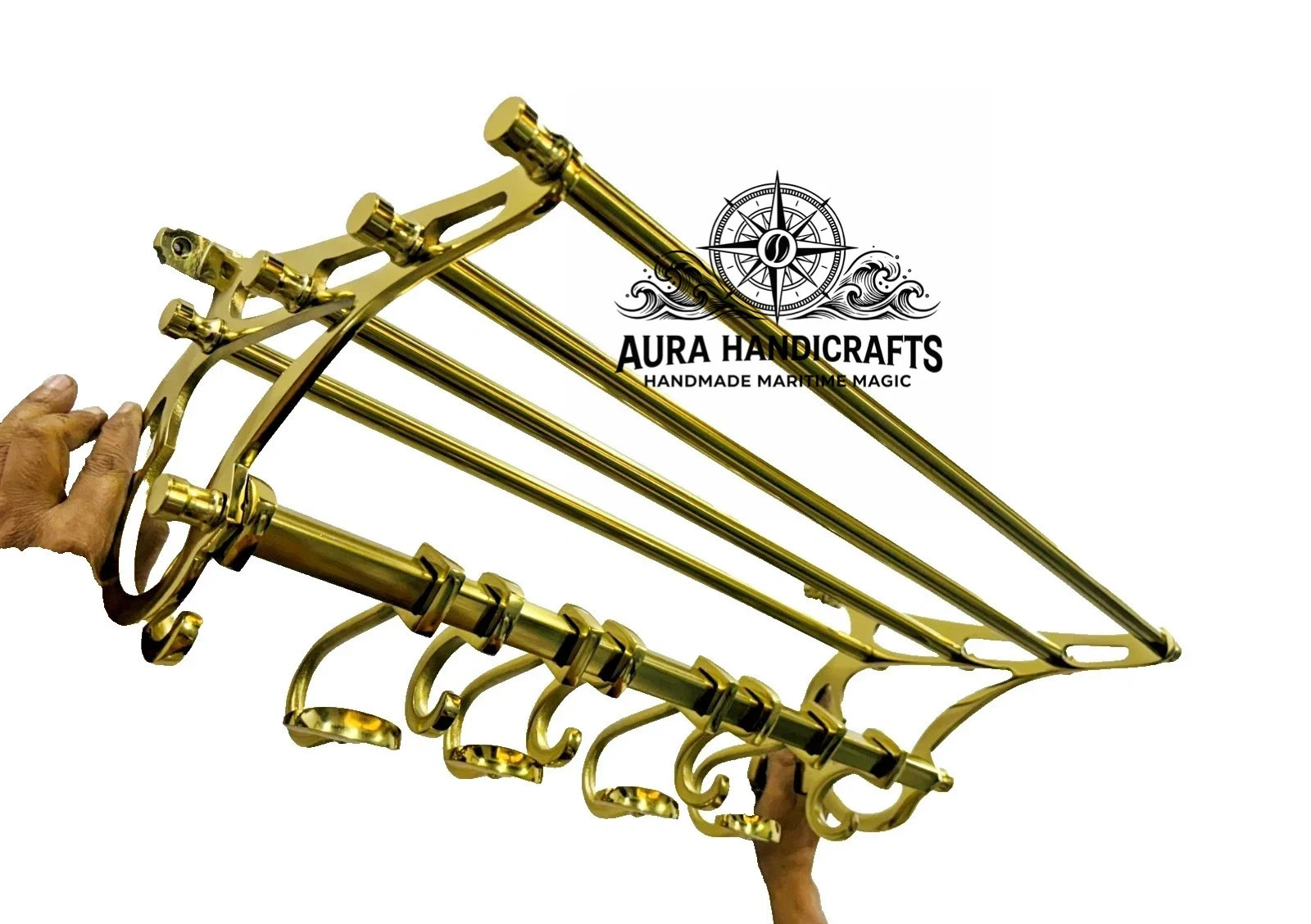 AURA Golden French rack Vintage Style Train Wall mounted Coat rack Halloween Gif