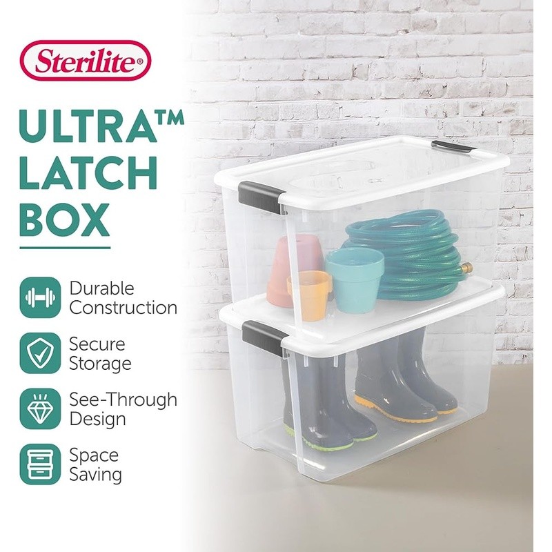 Stackable Clear Storage Boxes W/ Heavy Duty Latches 4-Pack Shatterproof New