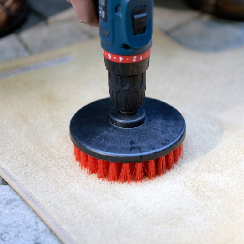 CarCarez Drill Brush stiff Bristle Use w/Power Drill Upholstery Cleaning Red