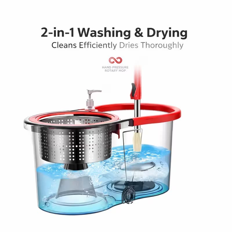 Spin Mop and Bucket with Wringer Set, 360° Spinning Mop System 3 Mop Refill