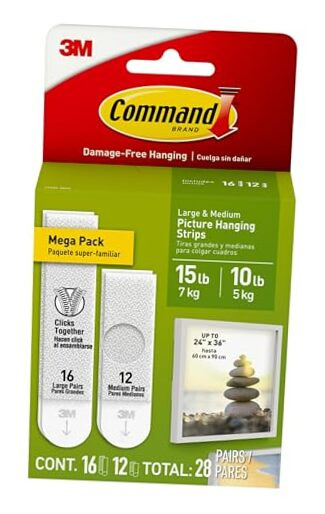 15 lb & 10 lb Large and Medium Picture Hanging Strips 28 Assorted Pairs (56