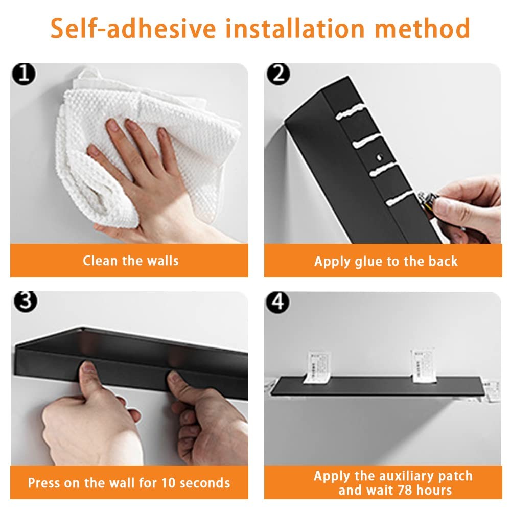 16 Inch Stainless Steel Floating Shelf Wall Mounted No Drill Bathroom Decor