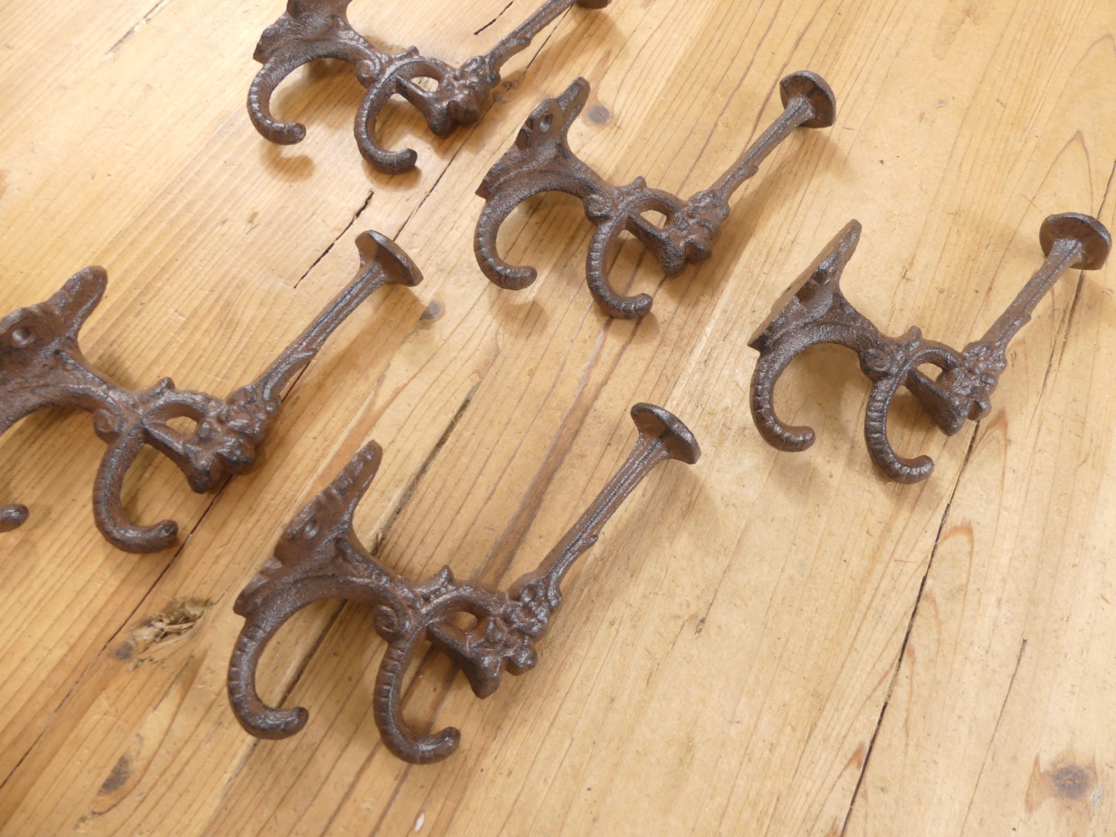 5 Rustic Cast Iron Coat Bath Hooks Ornate Victorian Large Hall Tree Wall Towel