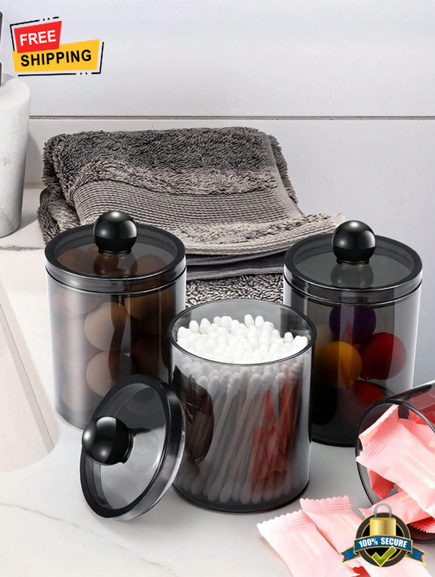 1 pc Plastic Pill Bottles Set, Q-tip Holder & Swab Organizer for Bathroom Use
