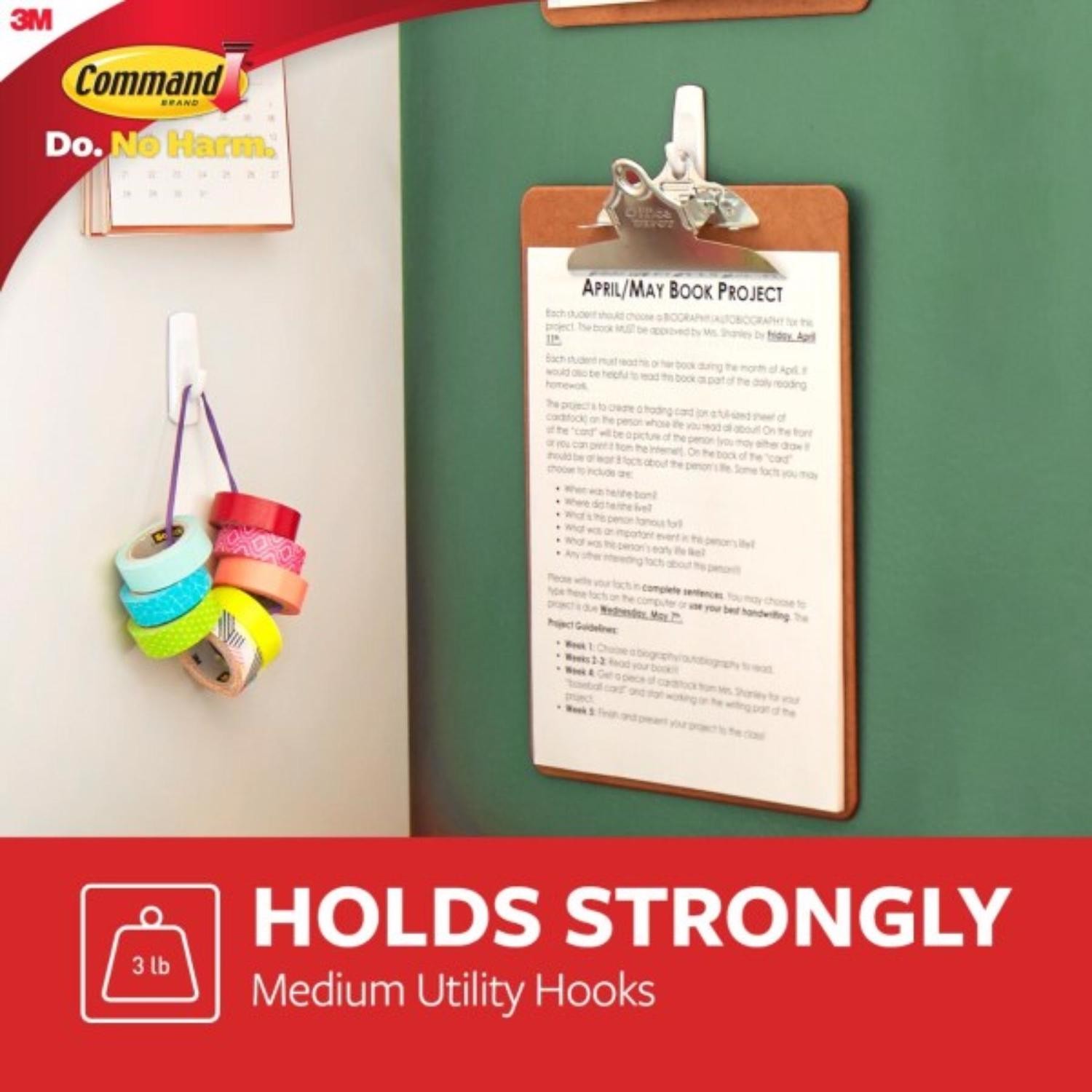 3M 17001ES Command White Damage-Free Utility Hooks Medium 3 lbs. Capacity