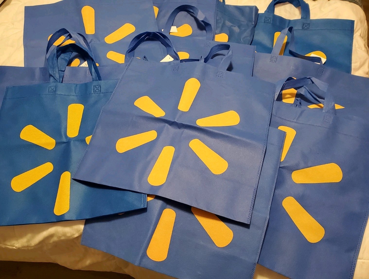 12 Lot New XLarge Walmart Reusable Shopping Bags Set Blue Crafts Tools 18″ X 17″