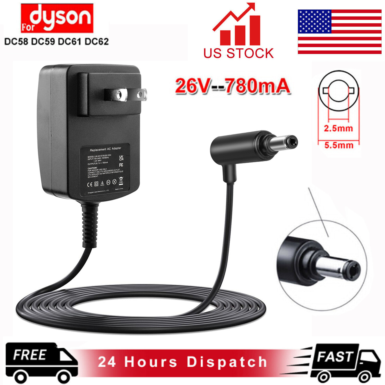 26V AC Adapter Charger for Dyson V8 V7 V6 DC58 DC59 DC61 DC62 DC72 DC74 SV03SV06