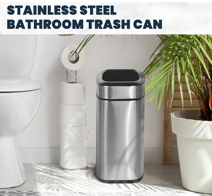 Compact 5.3 Gallon Brushed Stainless Steel Kitchen Trash Can – Open Top Design