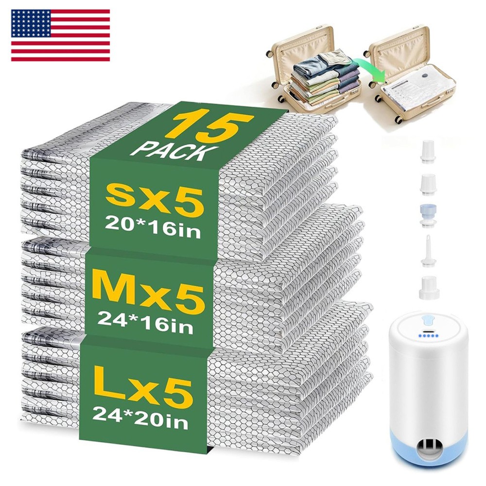 Vacuum Bags for Travel 15 Pack Compression Packing Bags for Luggage and Suitcase