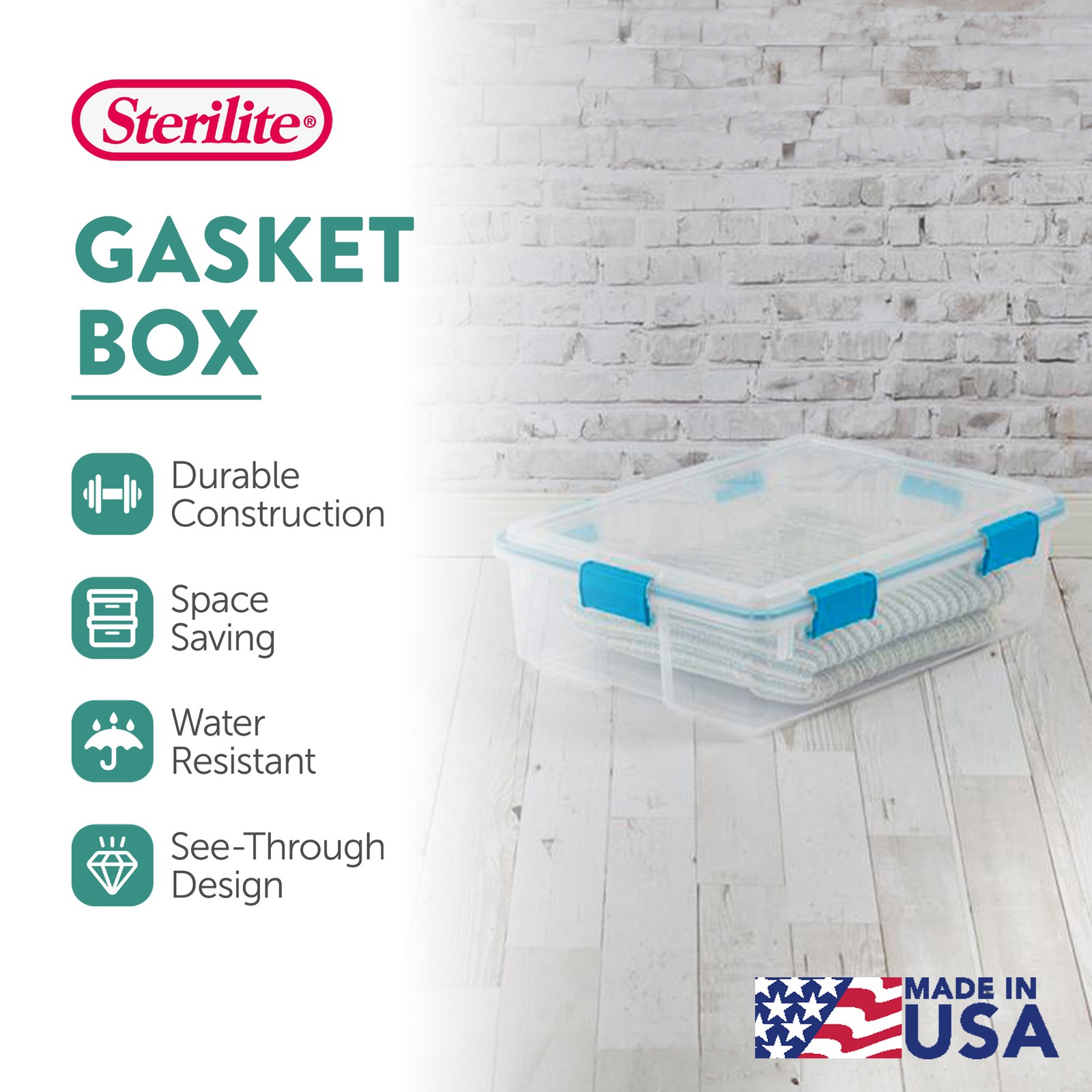 Sterilite 37 Qt Clear Plastic Home Storage Tote Bin with Secure Lids, (4 Pack)