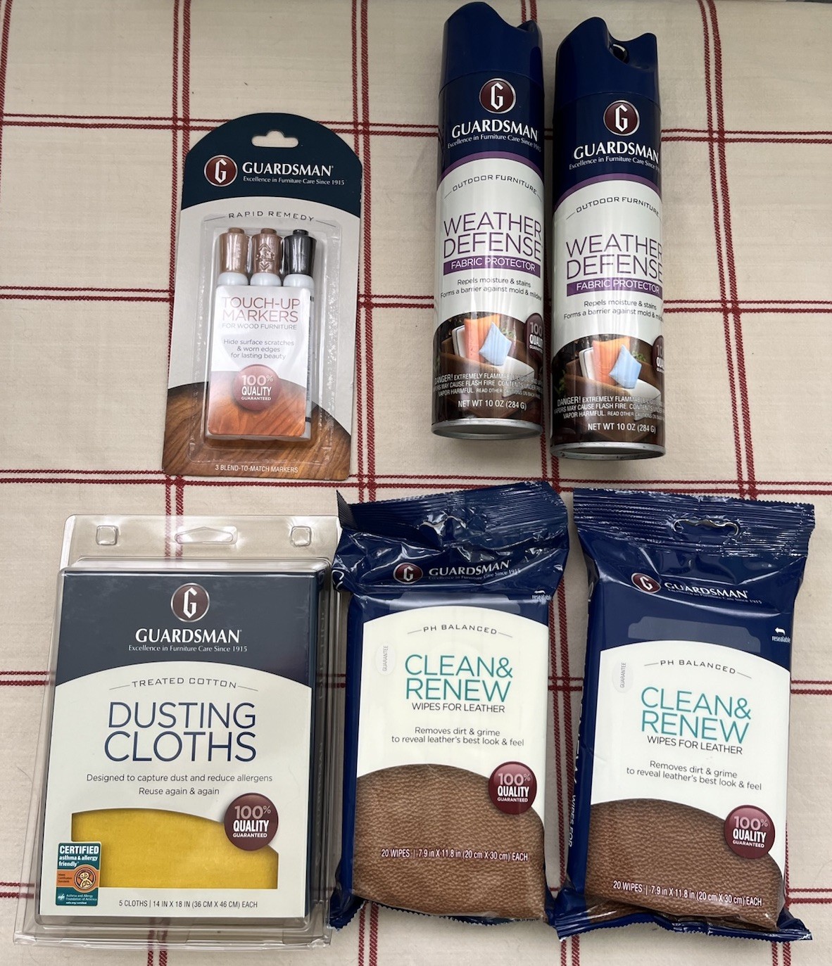 Lot Of Guardsman Products Inc Fabric Spray, Cleaning Cloths, Leather Cleaners