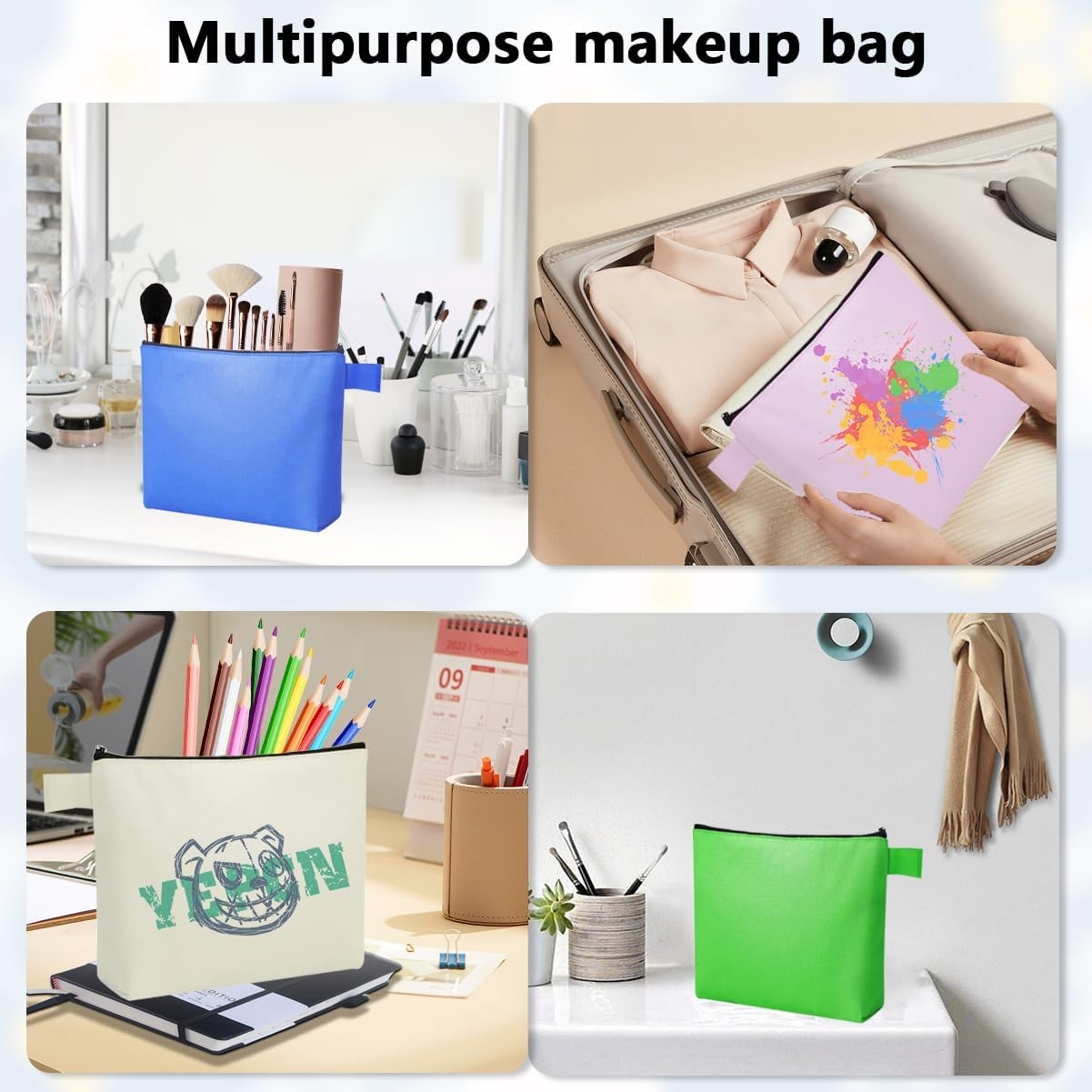 60 Pcs Canvas Makeup Bags Bulk Multi-Purpose 9.8 x 5 x 2 Inch, Multicolor