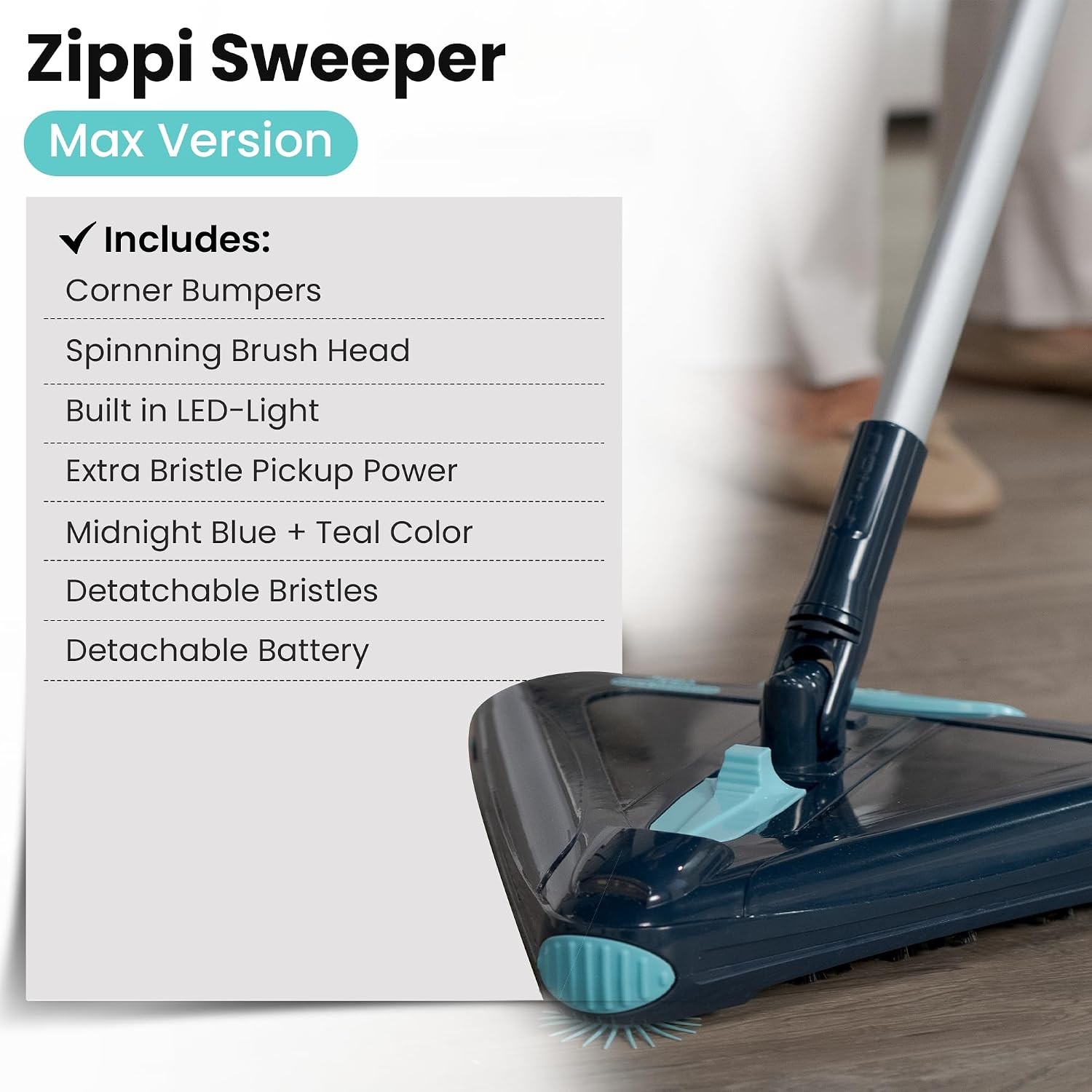 Zippi Sweeper Max- Powerful and Lightweight Sweeper, Perfect for Carpet Hardw…