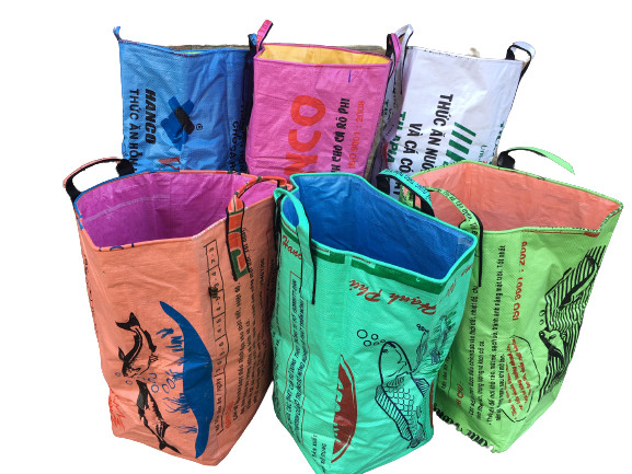 Recycled Laundry Basket made from Recycled Fish Feed Bags in Cambodia Fair Trade
