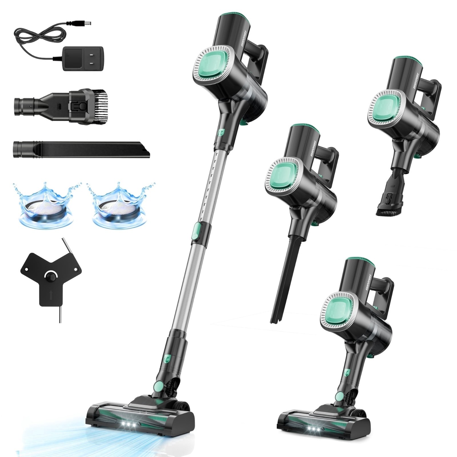 Prettycare Cordless Vacuum Cleaner 30KPa 40Min 6-in-1 Stick Vac LED Pet Hair
