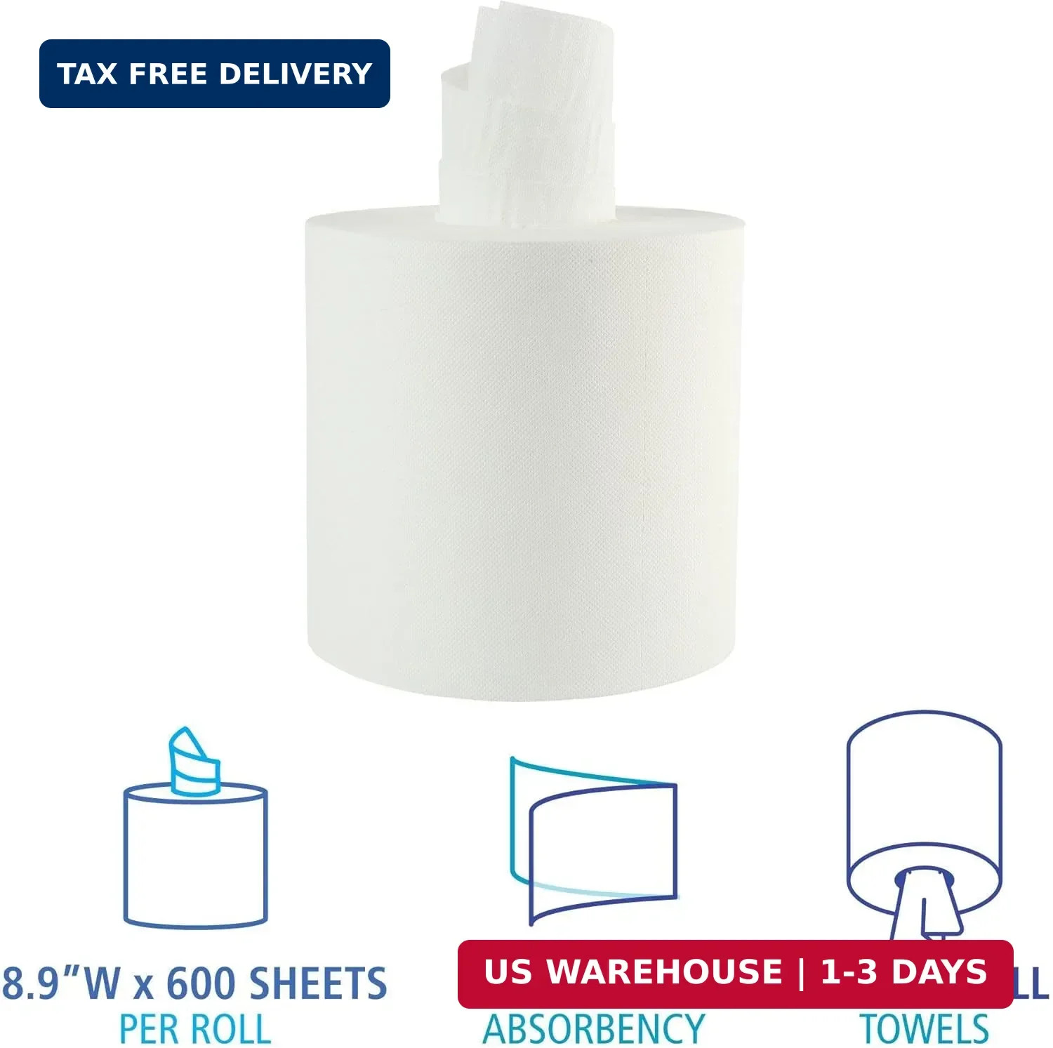 Bathroom Center-Pull Disposable Hand Paper Towel Roll, 2-Ply, 7.6 x 8.