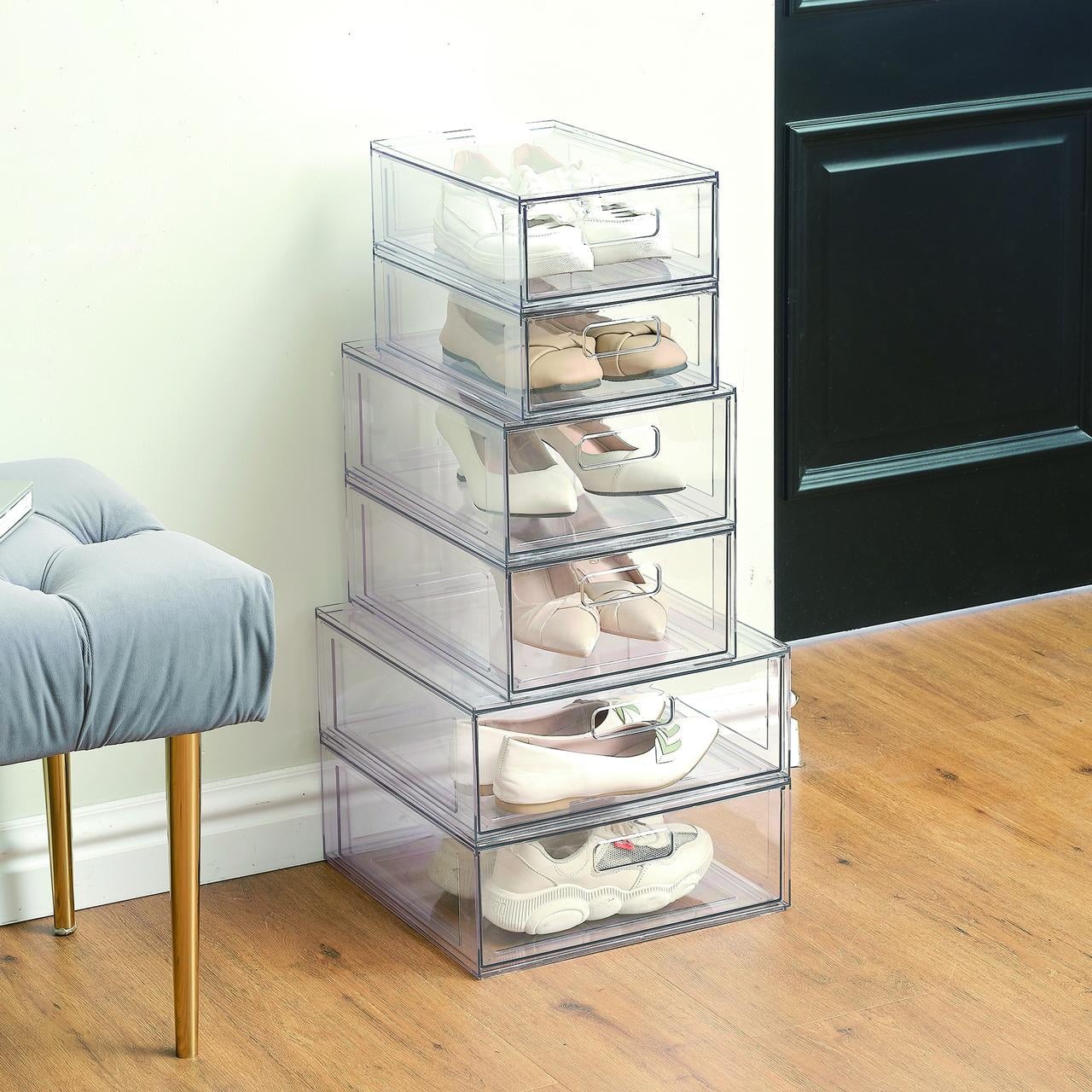 (2 pack) Mainstays Clear Glossy Plastic Pull-Out Closet Drawer Large Size