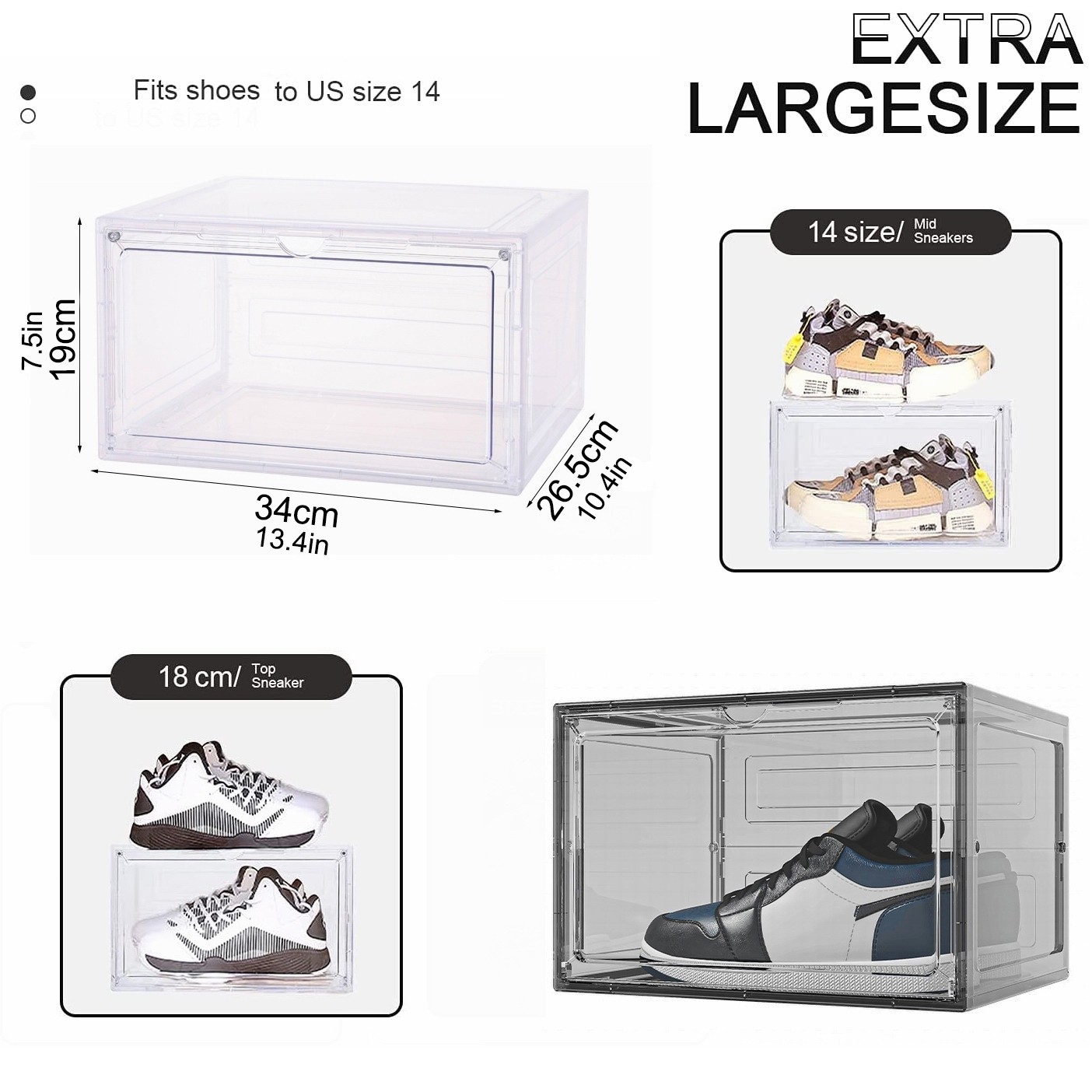 10x Magnetic Shoe Storage Boxes Full Clear Drop Side AJ Sneaker Organizer Case