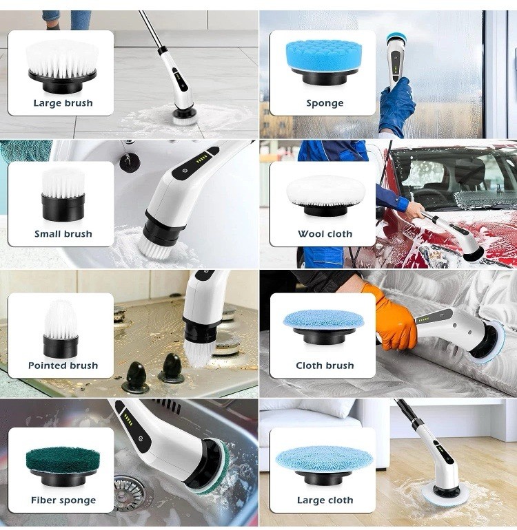 Electric Spin Scrubber, Cordless Cleaning Brush Scrubber for Home, 8 Replaceable