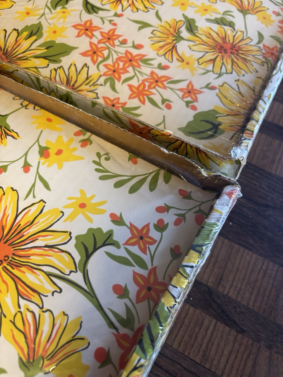 VTG 70s Cardboard Storage Box Pair Retro Flower Power Daisy NOS