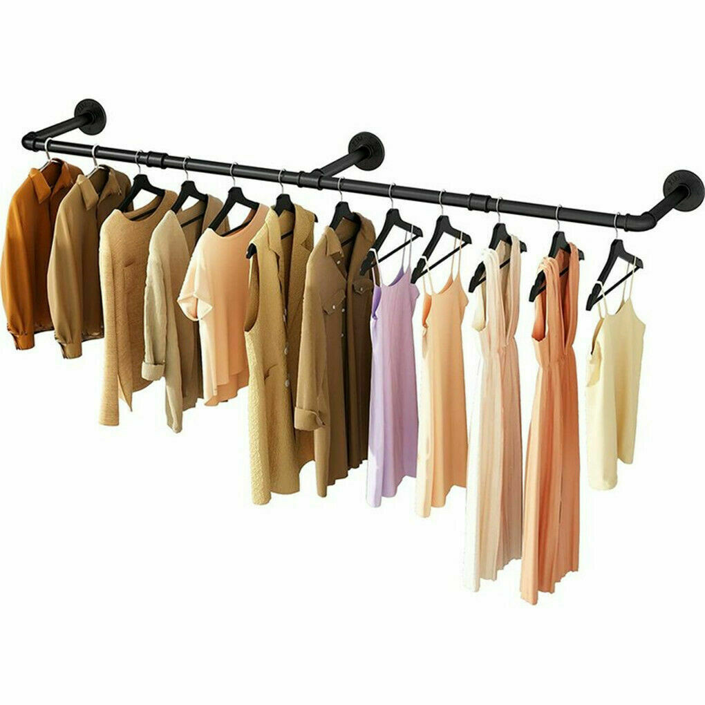 Long Clothes Rack 71″Pipe Wall Mounted Garment Rack Hanging Rod Clothing Storage