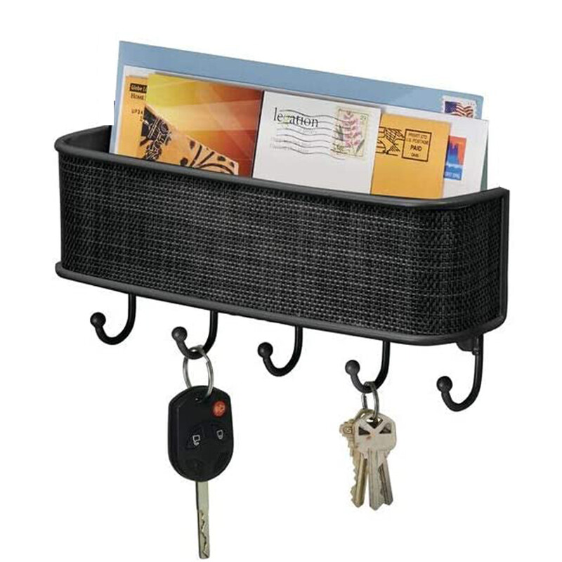 Wall-Mounted Key Holder & Mail Organizer with 5 Hooks – Entryway Storage & Decor