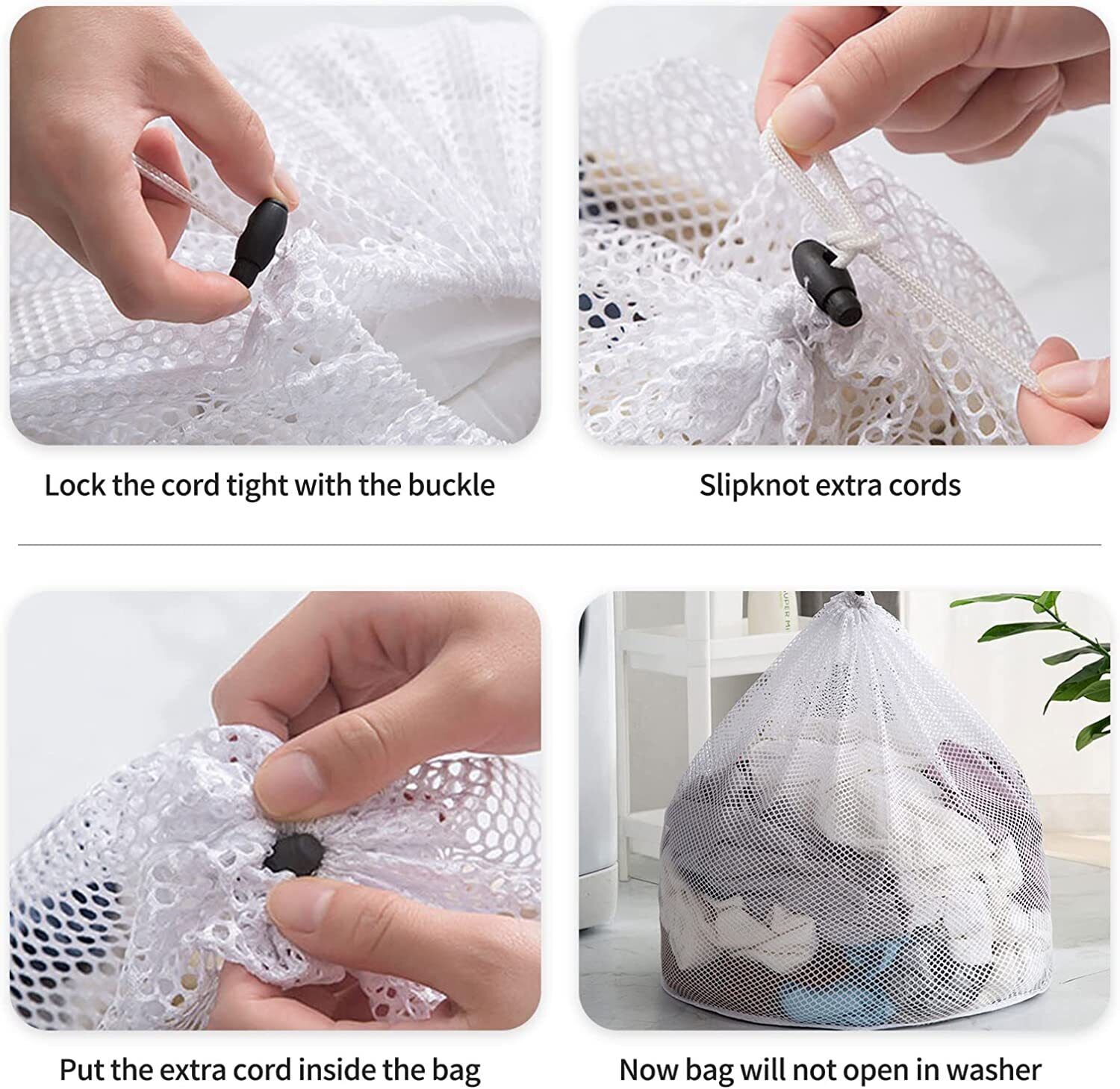 3×Heavy Duty Large Mesh Net Wash Clothes Laundry Bag With Drawstring Top Closure