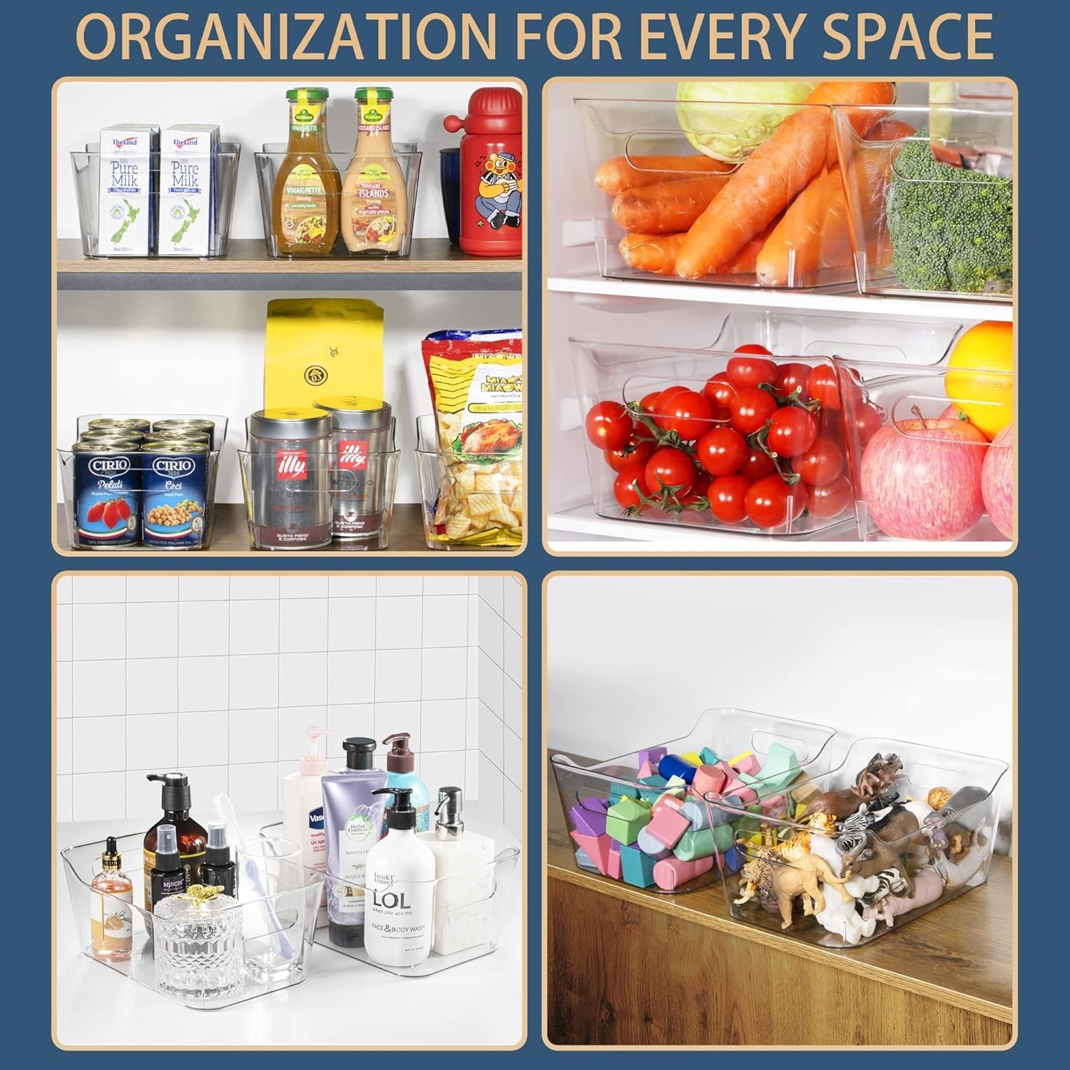 12 Pack Plastic Storage Bins, Multi-Use Organizer Bins, Pantry Organizer, Cle…