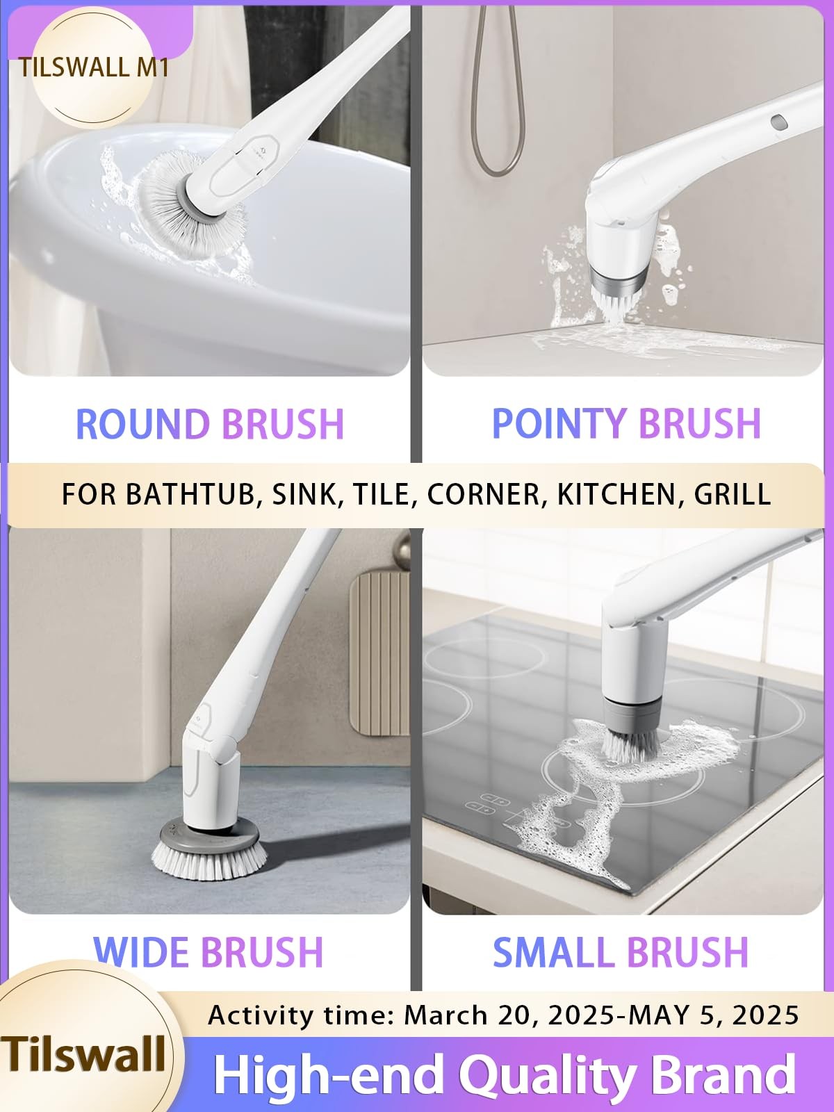 Cordless Electric Spin Scrubber – IPX7 Waterproof Cleaning Brush with 180Min …