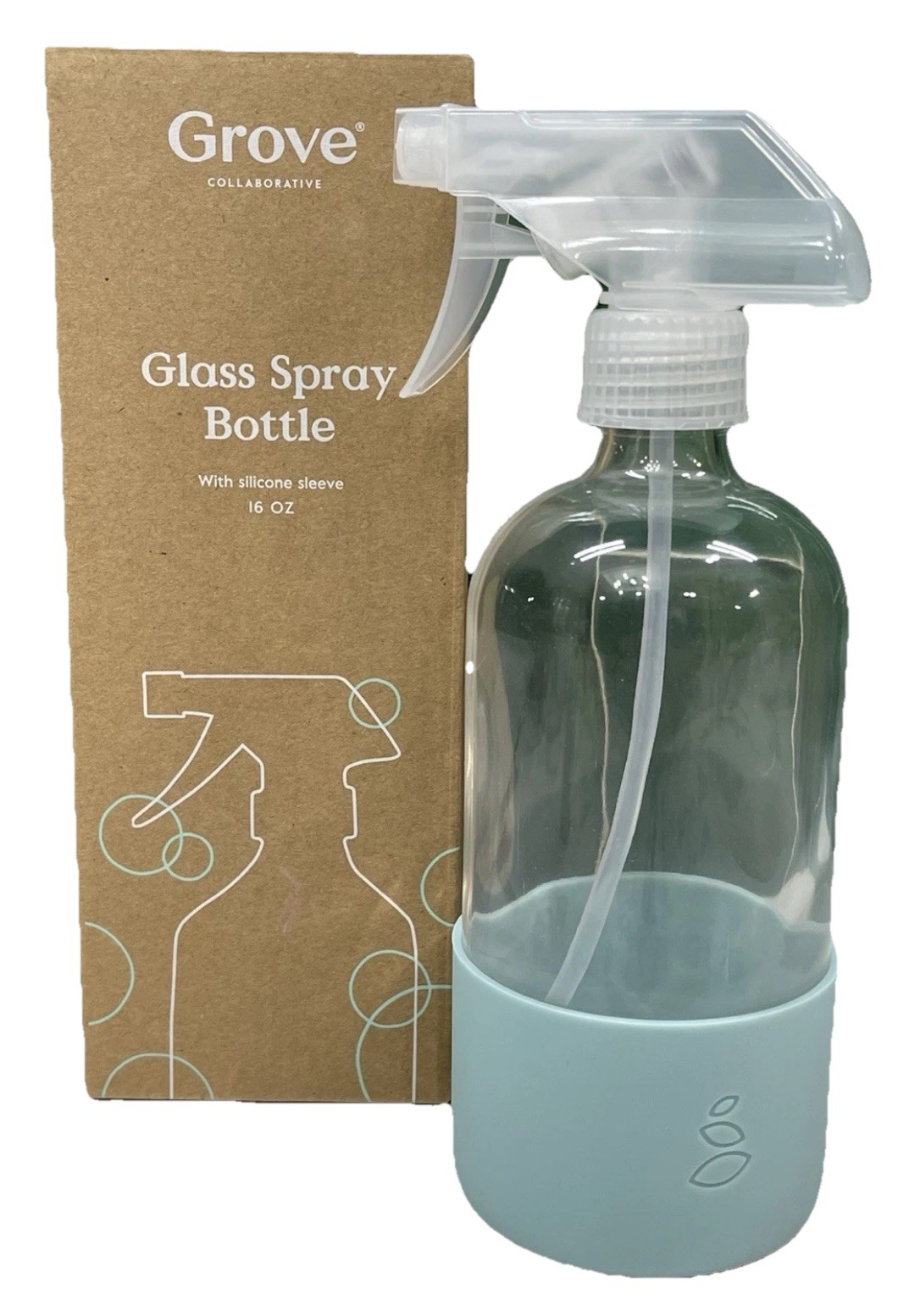 Grove Collaborative 16oz Glass Spray Bottle With Aqua Silicone Sleeve New & Used