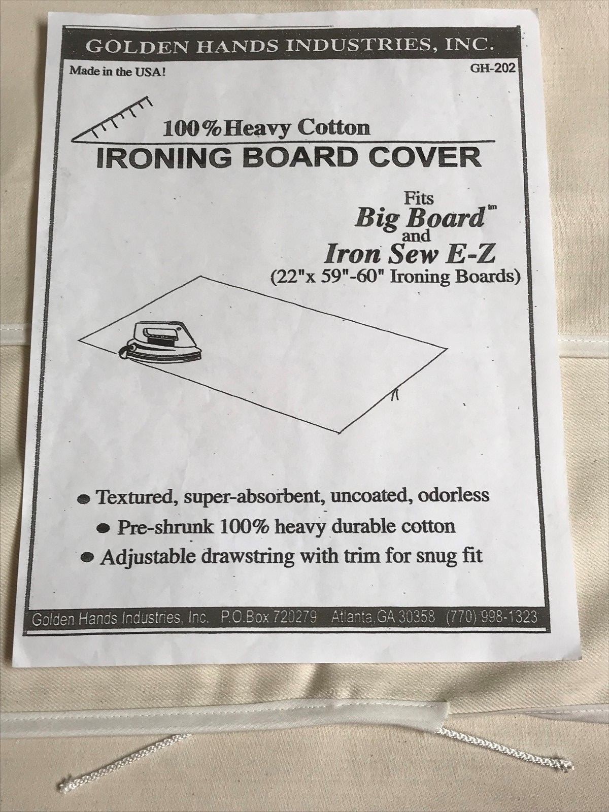 IRONING BOARD COVER TO FIT A BIG BOARD 22″ X 58-60″ GOLDEN HANDS IND 100% COTTON