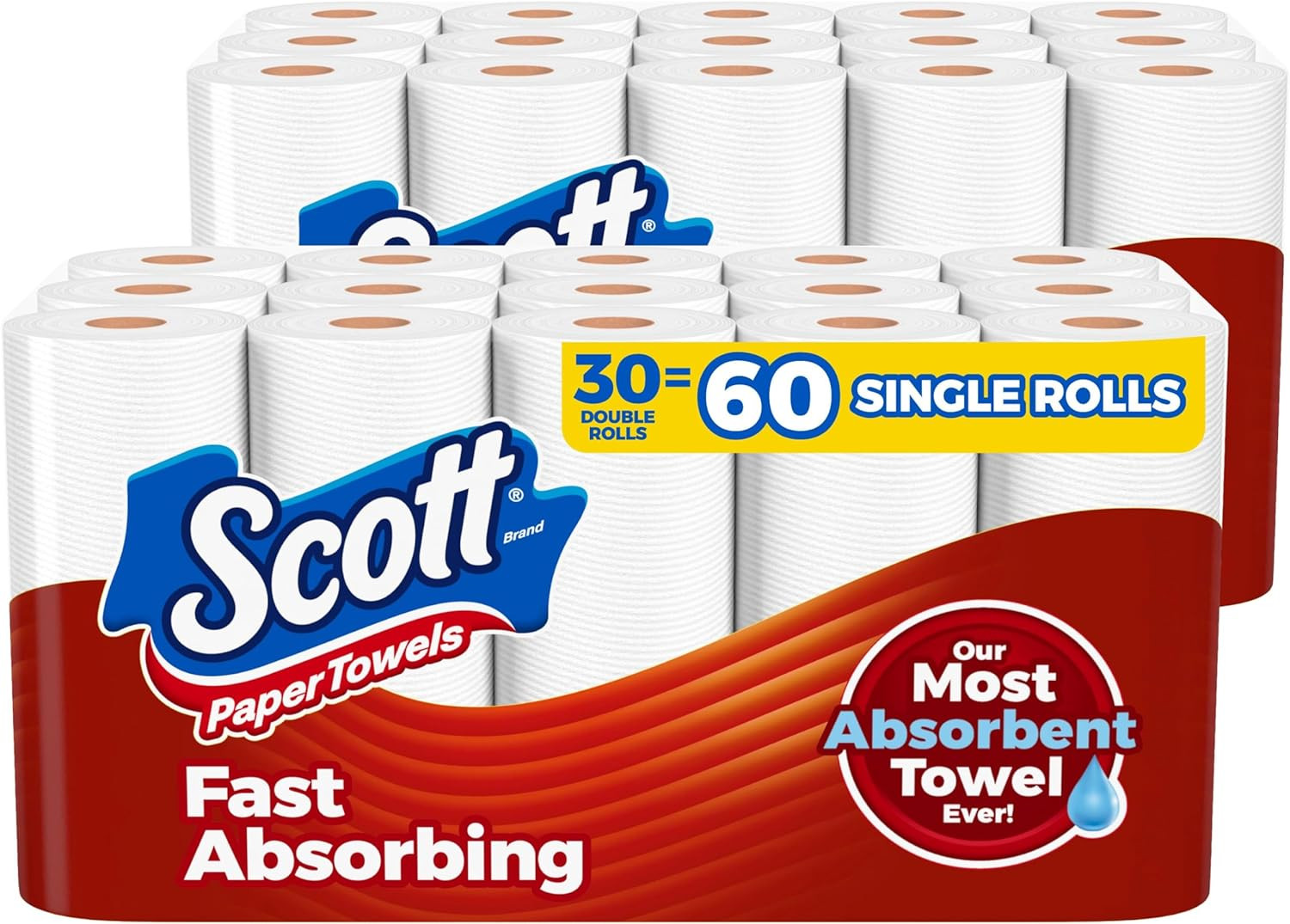 Scott Paper Towels, Choose-A-Sheet, 30 Double Rolls (2 Packs of 15) = 60 Regular