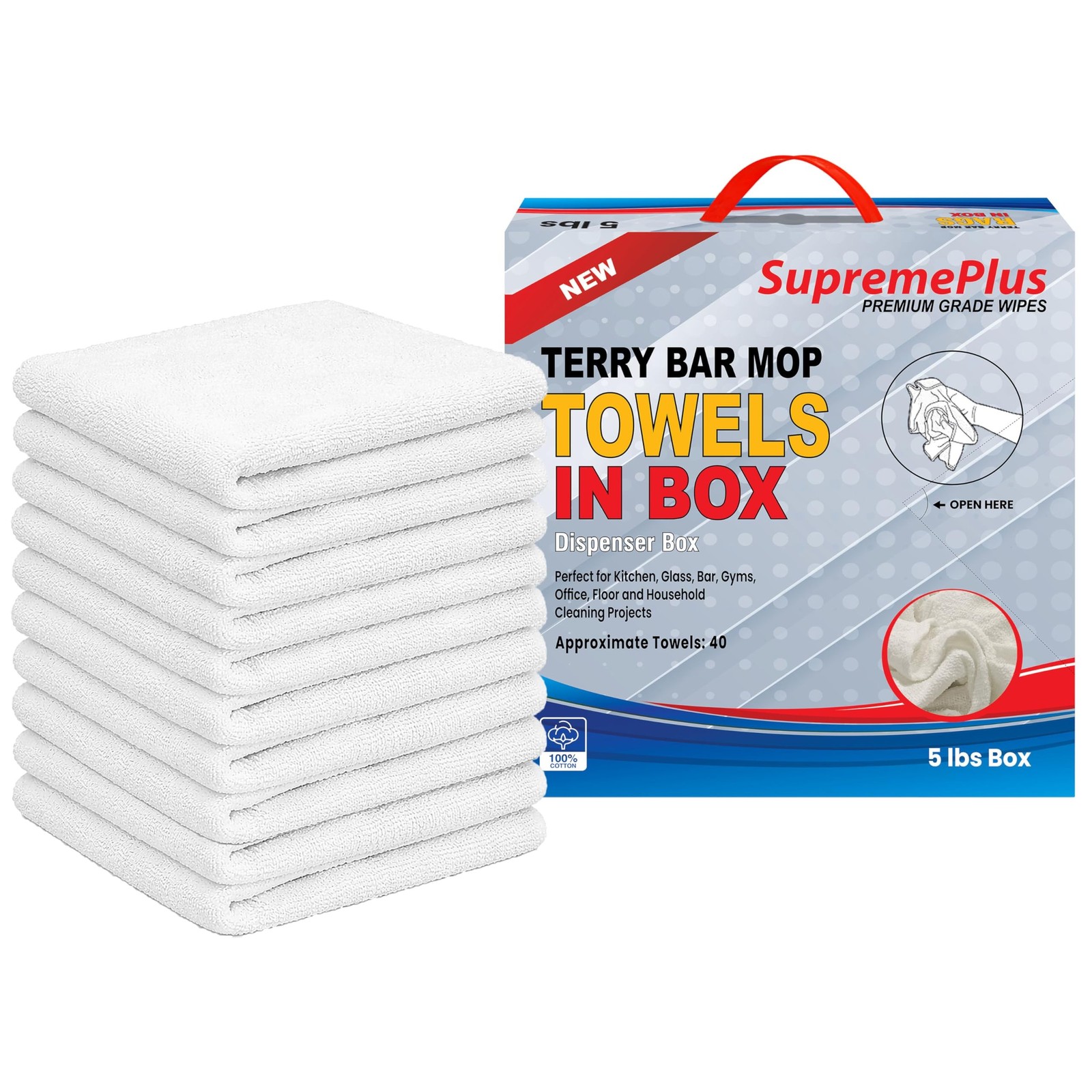 White Terry Bar Mop Towels 40 Pcs (Approx) – 100% Cotton Ultra-Absorbent Clea…