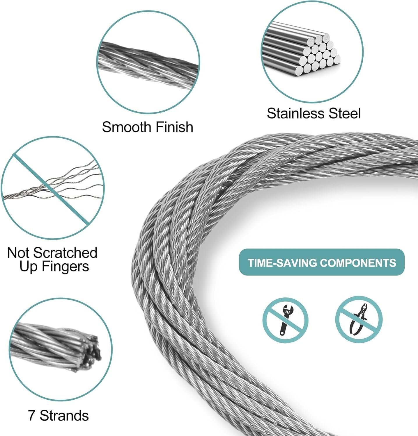 2 Pcs Adjustable Wire Picture Hanging Kit 6.6 Ft Heavy Duty Stainless Steel Wire