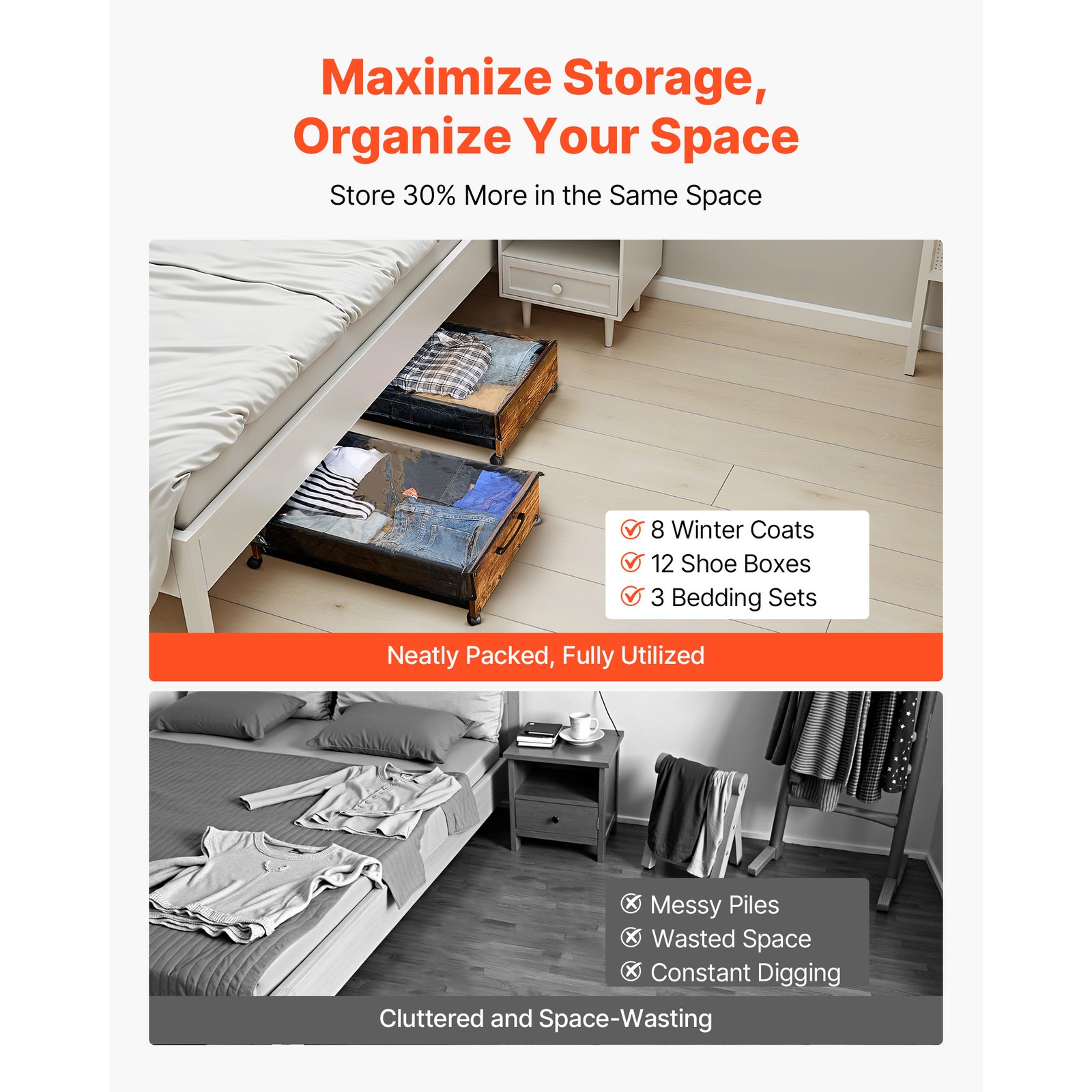 Uimoso Under Bed Storage w/ Wheels 25.6×18.1×7.1In Rolling Storage Bags 2 Pack