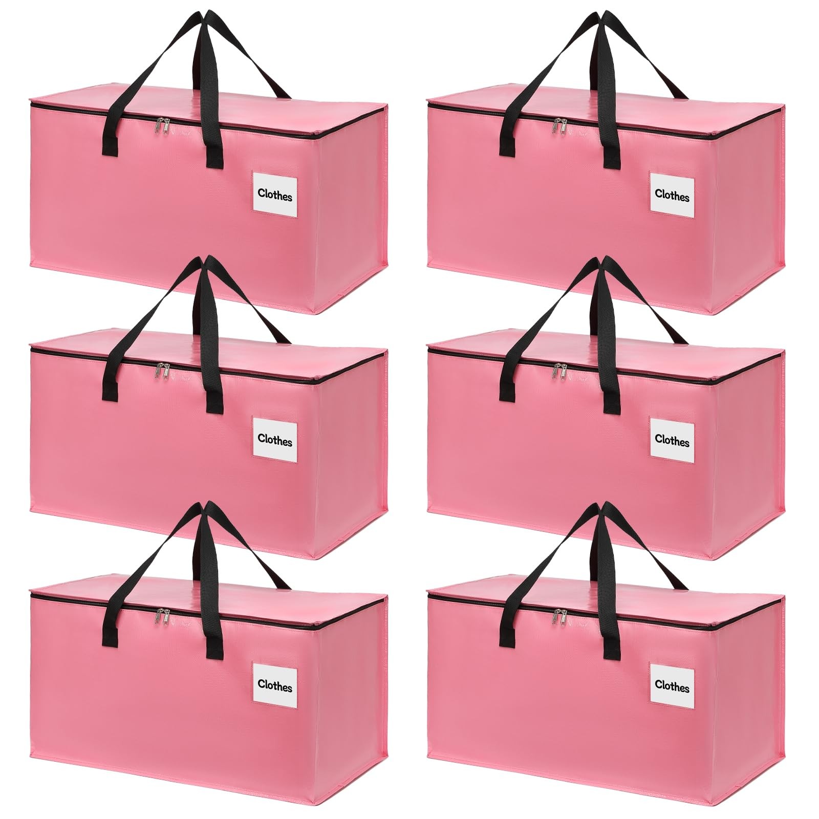 6 Pack XL Heavy Duty Moving Bags Reinforced Zipper Wide Handles Pink