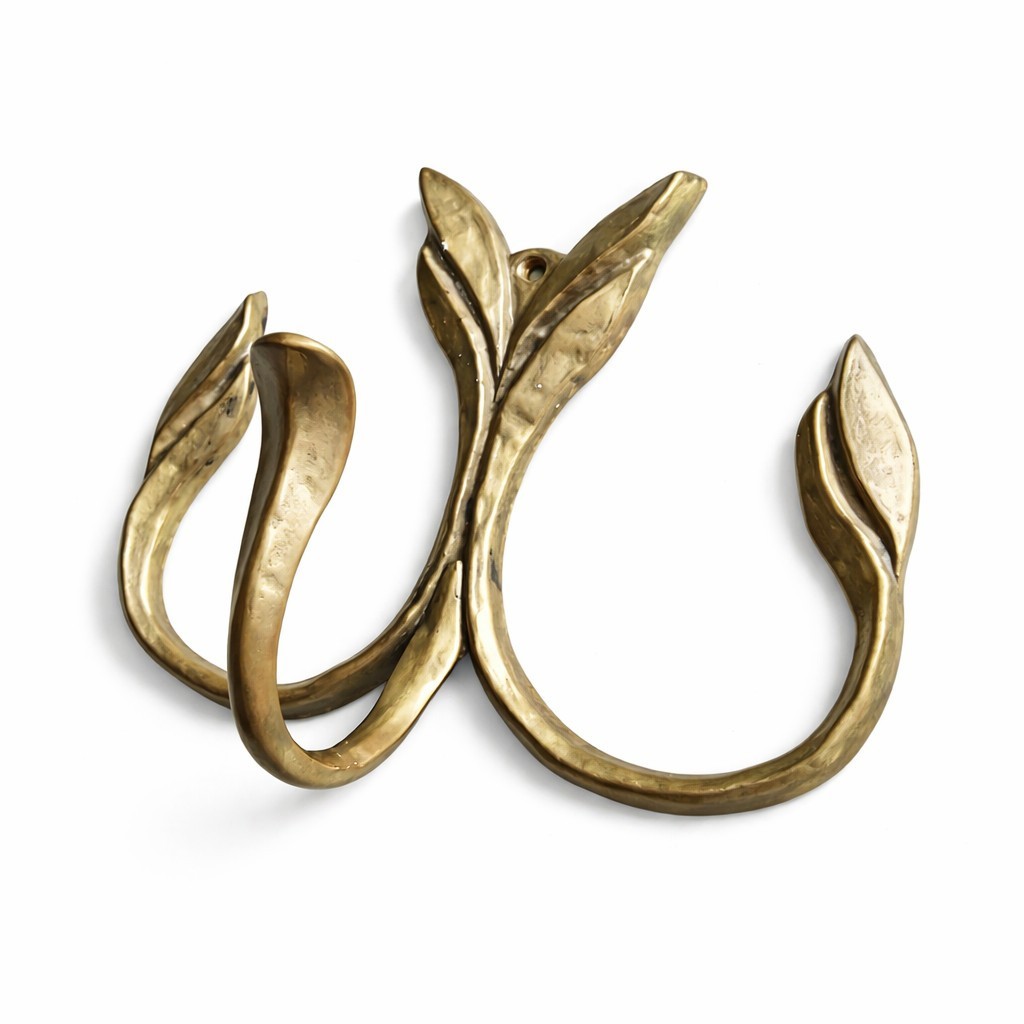 Gold Wall Hook Leaf Design Art Nouveau Decorative Hat Rack Brass Wall Decor